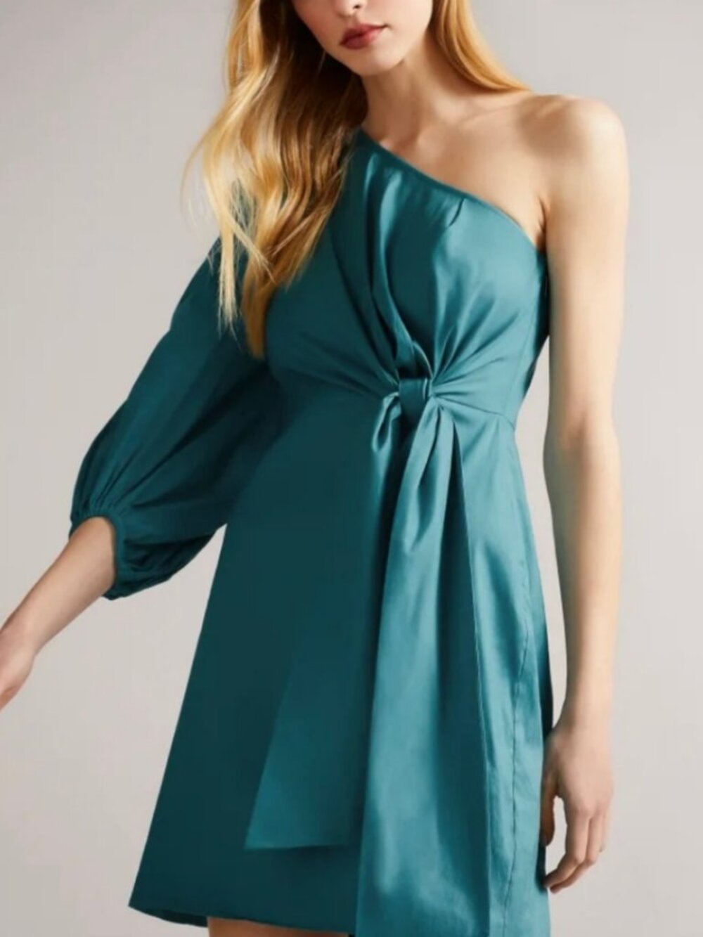 NWT Ted Baker One Shoulder Linen/Viscose Dress with Tie Waist Size 2